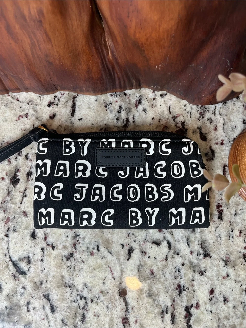 Marc Jacobs Black and White Logo Wristlet Pouch